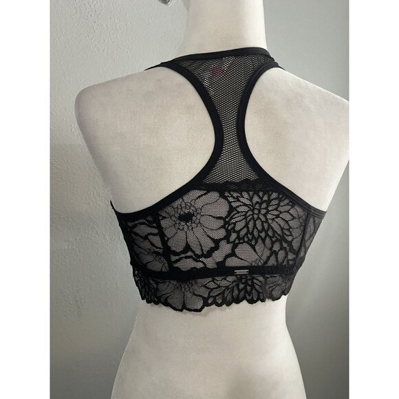 Pink Bralette Women Large Black Lace Racerback - Picture 7 of 10